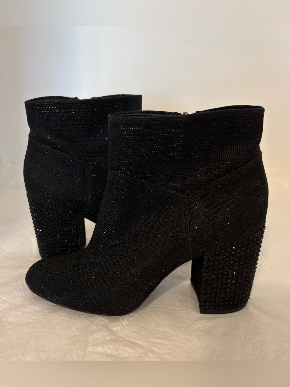 Rock Star Black Bougie Sparkle Glitter Rhinestone Block-Heel Ankle Boots